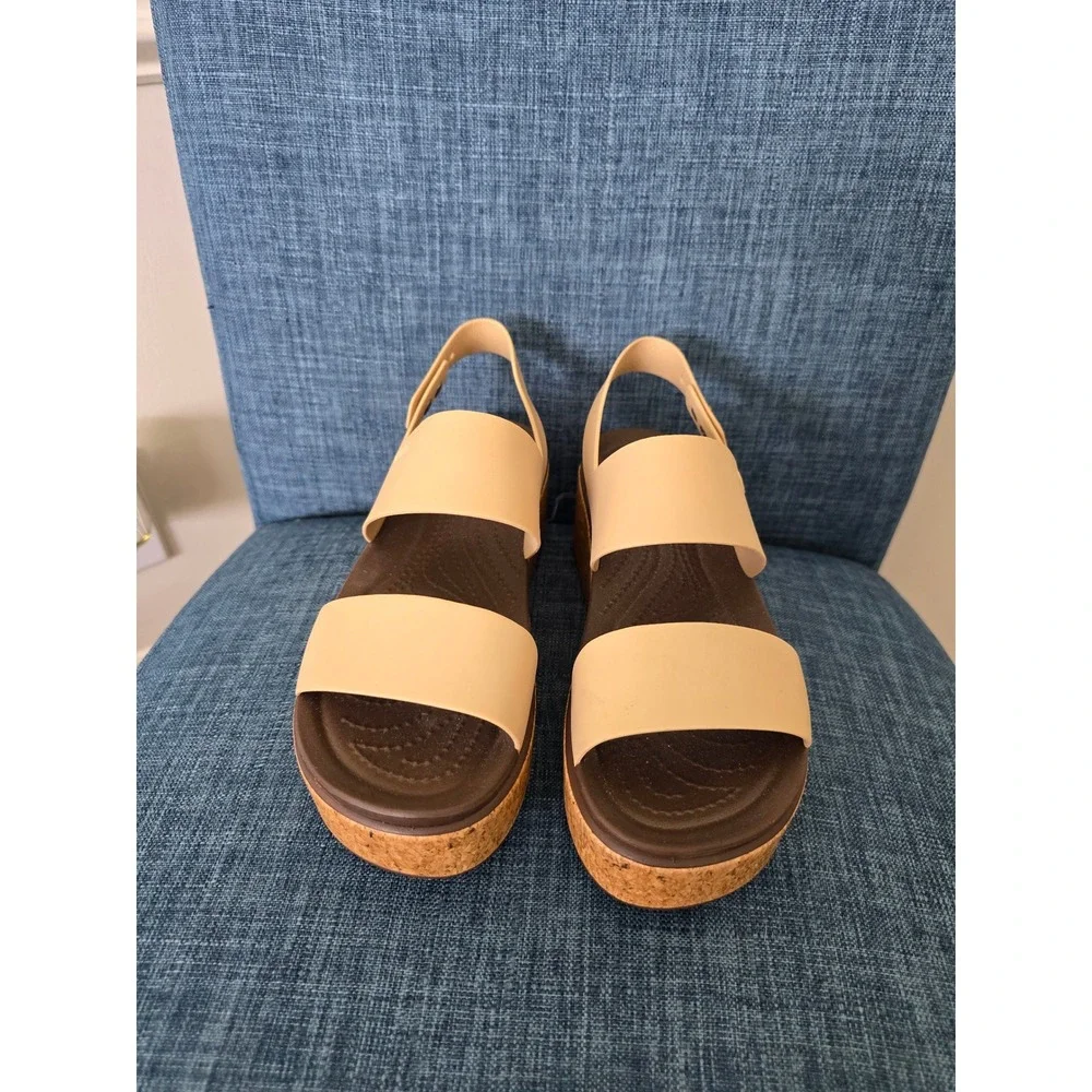 Crocs LiteRide Brooklyn Low Wedge Sandal Beige Brown Cork Platform Womens 7